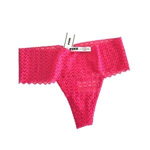 PINK- WOMENS PINK HEART LACE HIGH RISE UNDERWEAR THONG SIZE MEDIUM